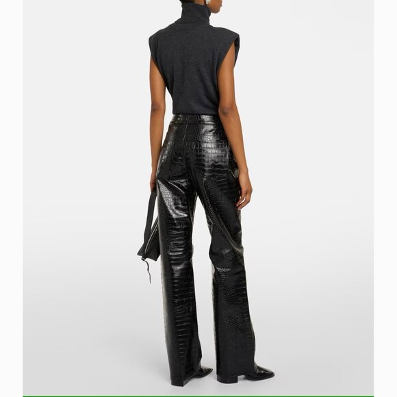 💋CHIC & SEXY💋VTG Genuine Leather Croc Embossed Straight-Cut Pants - Picture 3 of 15